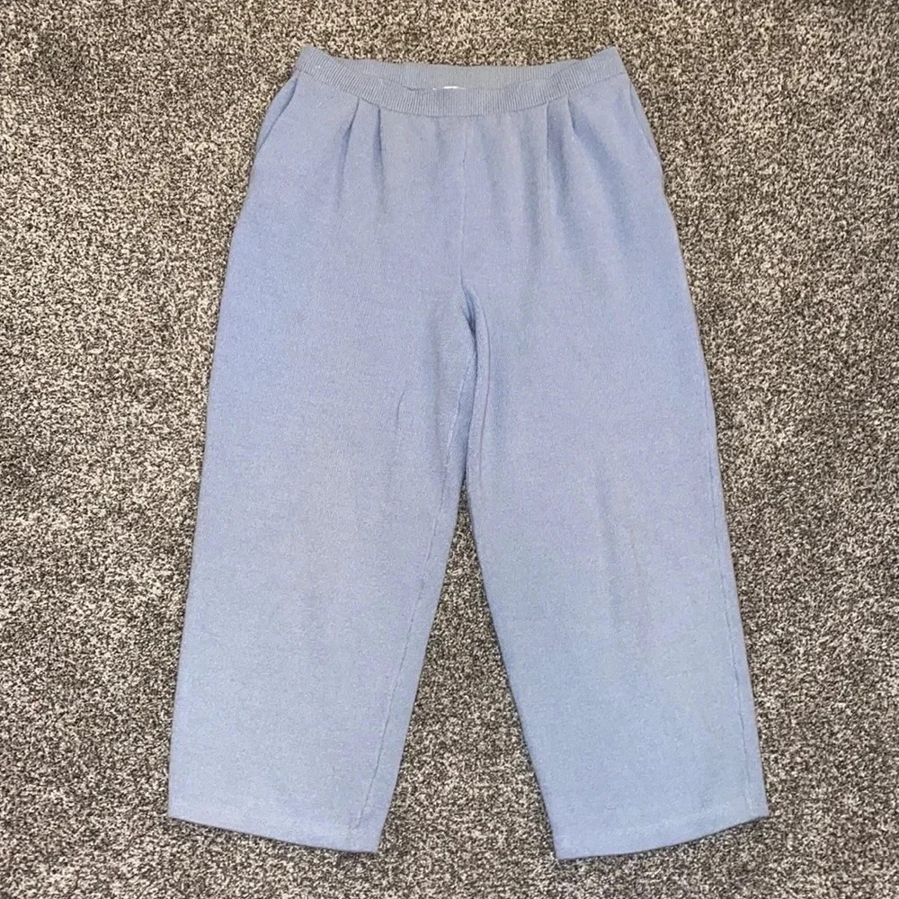 St. John Collection by Marie Gray Knit High Wide Leg Pants in Light Blue